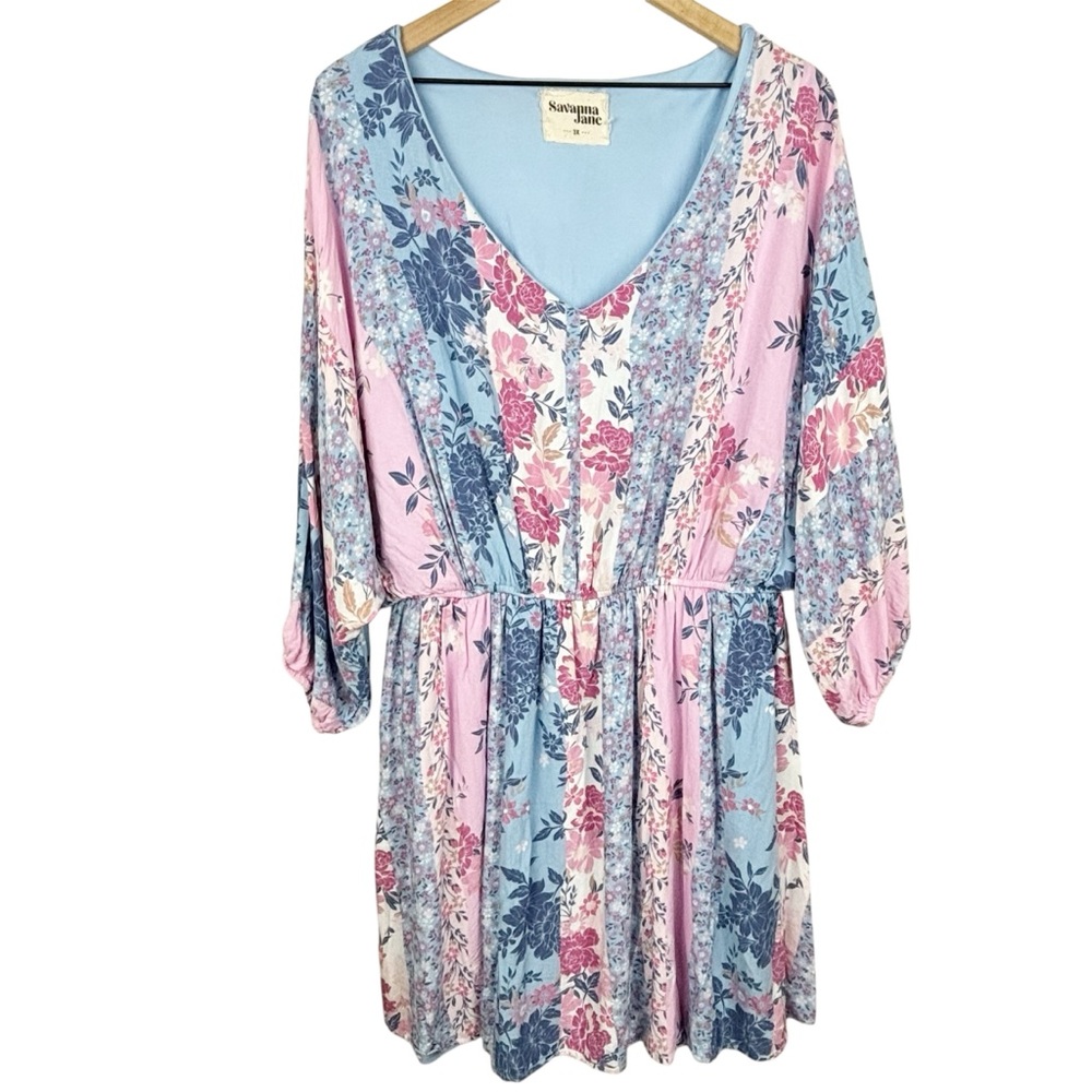 Savanna Jane Dress‎ Womens 3X Patchwork Floral Dolman Sleeve Mini Cottagecore